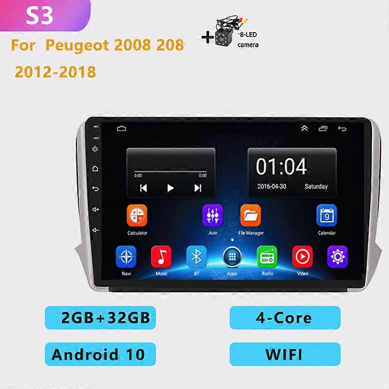 2din 4+64G auto Android radio multimedia player carplay GPS navigation NO DVD For Peugeot 2008 208 2013 2014 2015 2016-2017