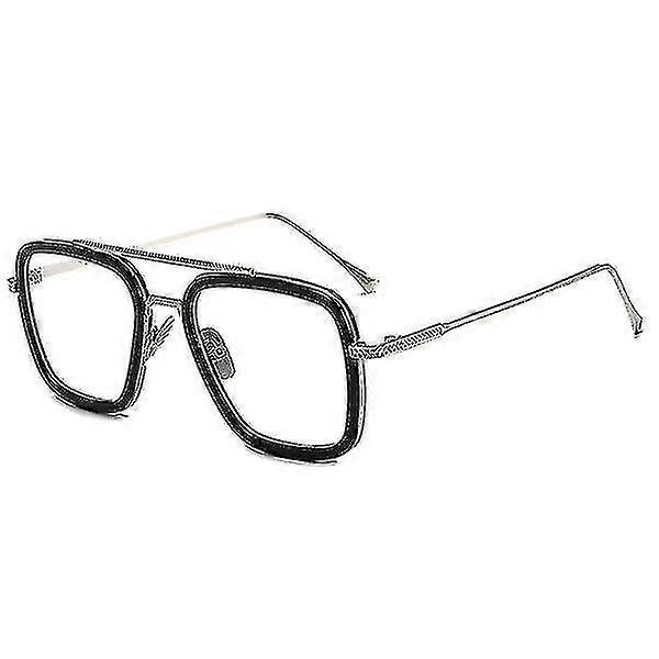 Retro Square Metal Frame Glasses Men's [transparent Lens Black Frame]