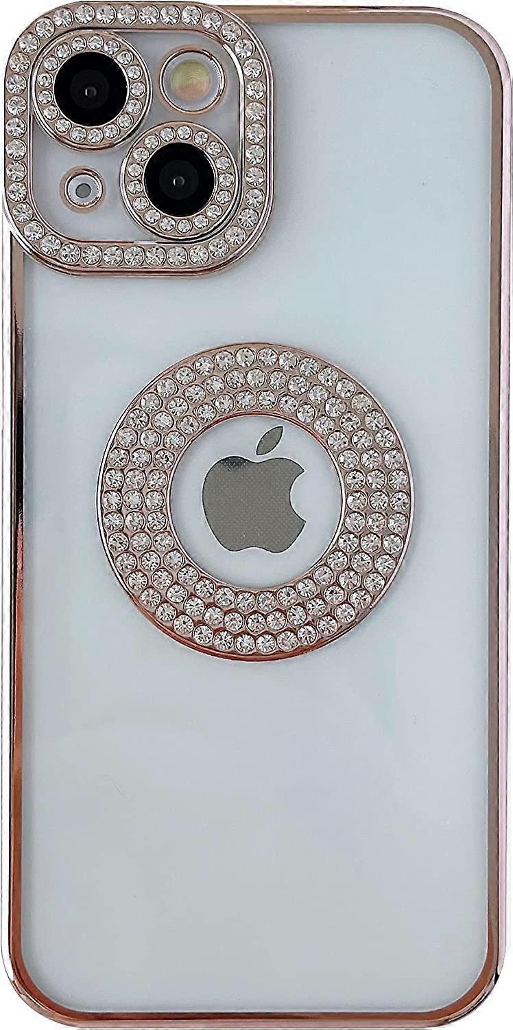 Electroplating Glitter Sparkling Bling Diamond Camera Lens Protection Clear Soft Compatible with iPhone Case (White,iPhone 14 Plus)