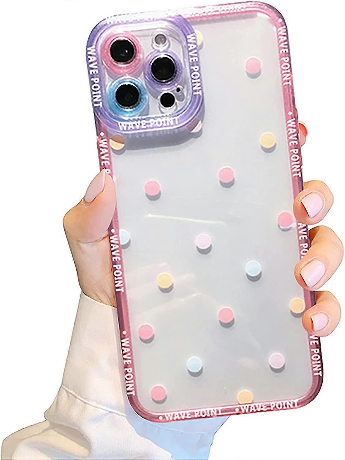Upgrade Clear Colorful Dots Phone Case for iPhone 13 Pro, Slim Fit Protective Soft TPU Shockproof Case Cute Multicolored Wave Point Phone Case for App