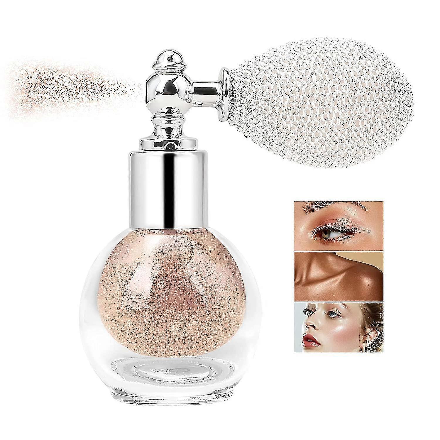 Highlighter pulverspray, kroppsglitter ansikt høyglansspray, glitrende pulversminke for kvinner