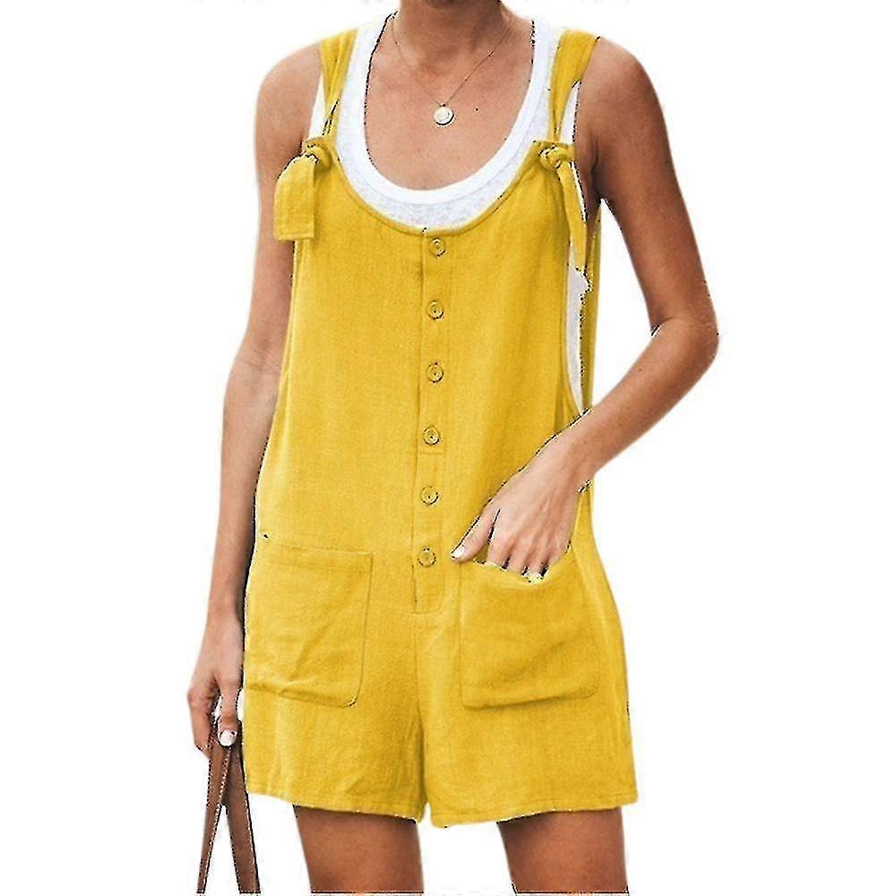 Plus Size Womens Plain Solid Crew Neck Button Casual Short Jumpsuit Pocket Shorts Playsuit Overalls Safe And Top Quality