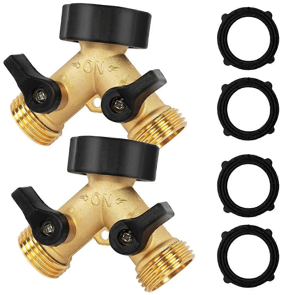 2 Pack Brass Garden Hose Splitter 2 Way, 3/4 Inch Hose Connector Tap Splitter, Hose Y Splitter, Hos