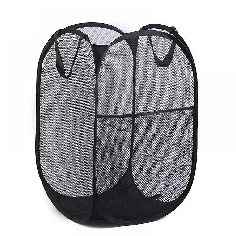 Square mesh side pocket laundry basket black