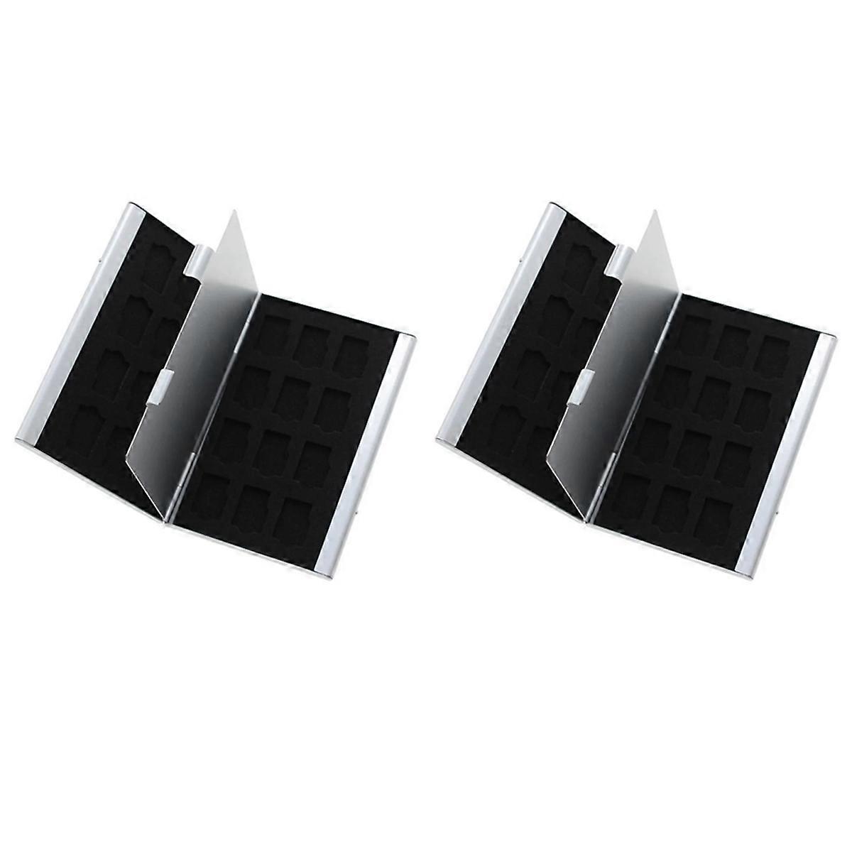 2Pcs Aluminum Alloy Memory Card Storage Box TF Card Case Box Holder Large Capacity for 24 TF Cards