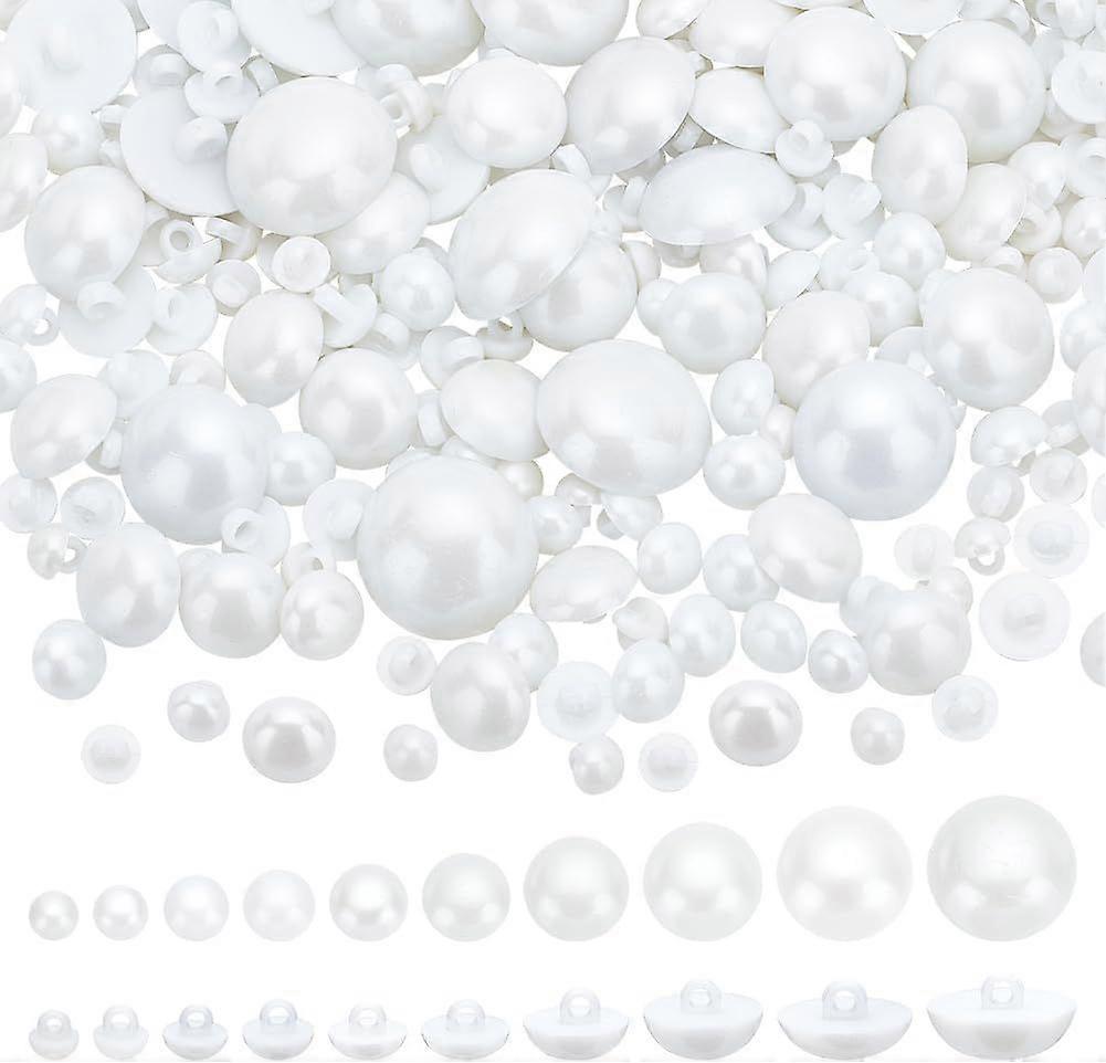 340pcs 10 Sizes Shank Buttons Half Round White Button 8/9/10/11/12/15/17/20/22/25mm Decorative Sewing Buttons Pearl Button Crafting Eyes Buttons for C