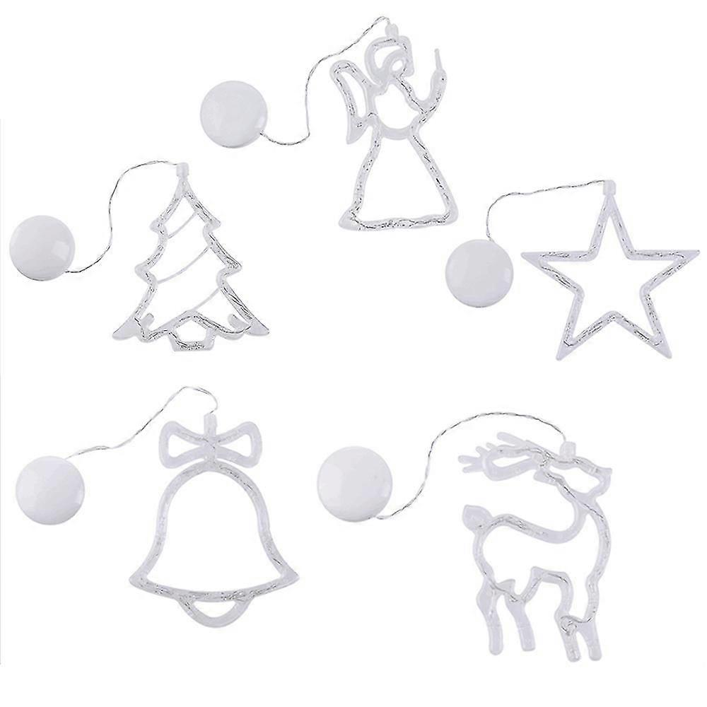 Set Of 5 Led Christmas Lights Hanging Window Light Battery Operated Illuminated Window Mural, Star Bells Reindeer Christmas Tree Angels Led Window Sil
