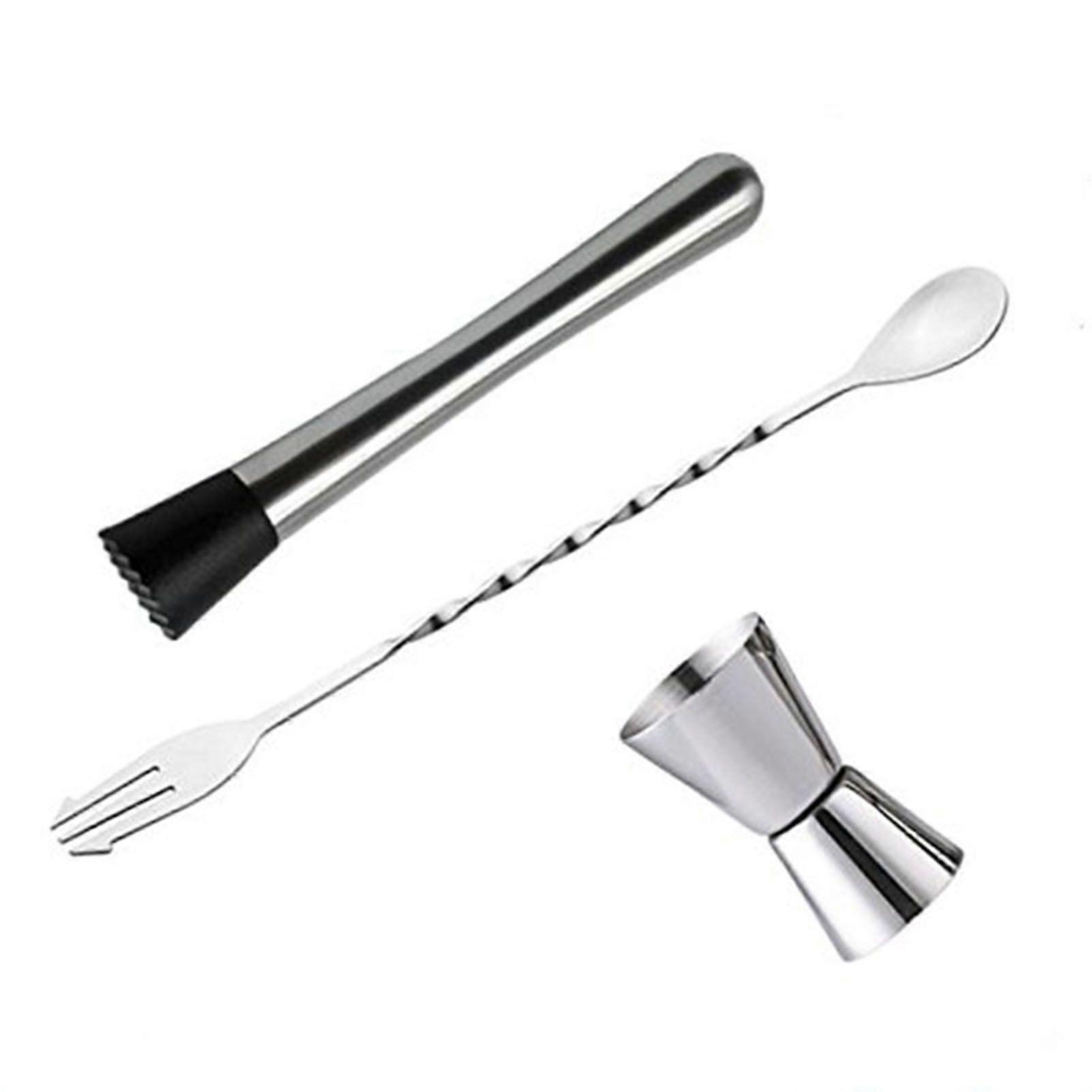 Cocktail Mixing Spoon Muddler and 15ml 30ml Jigger Stainless Steel Bar Tool Set for Home