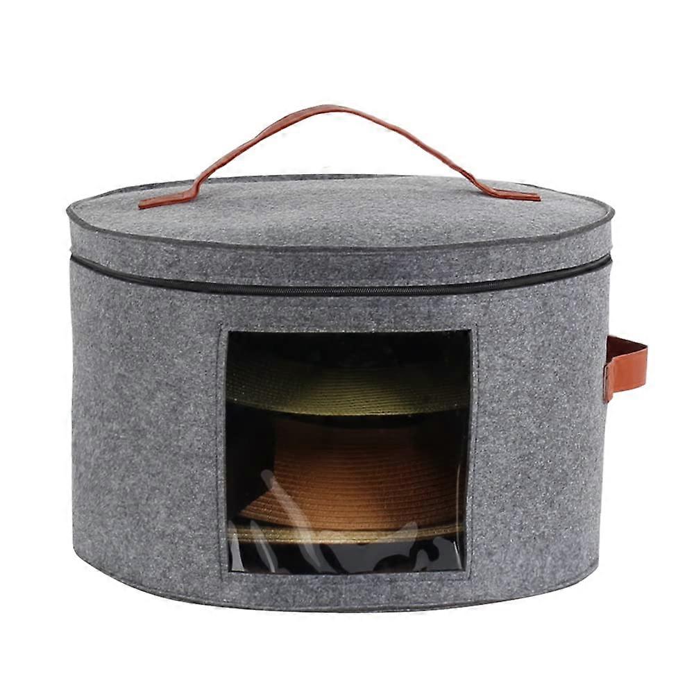 Hat box with handle and double zipper, portable/visible/dust-proof design, (gray)