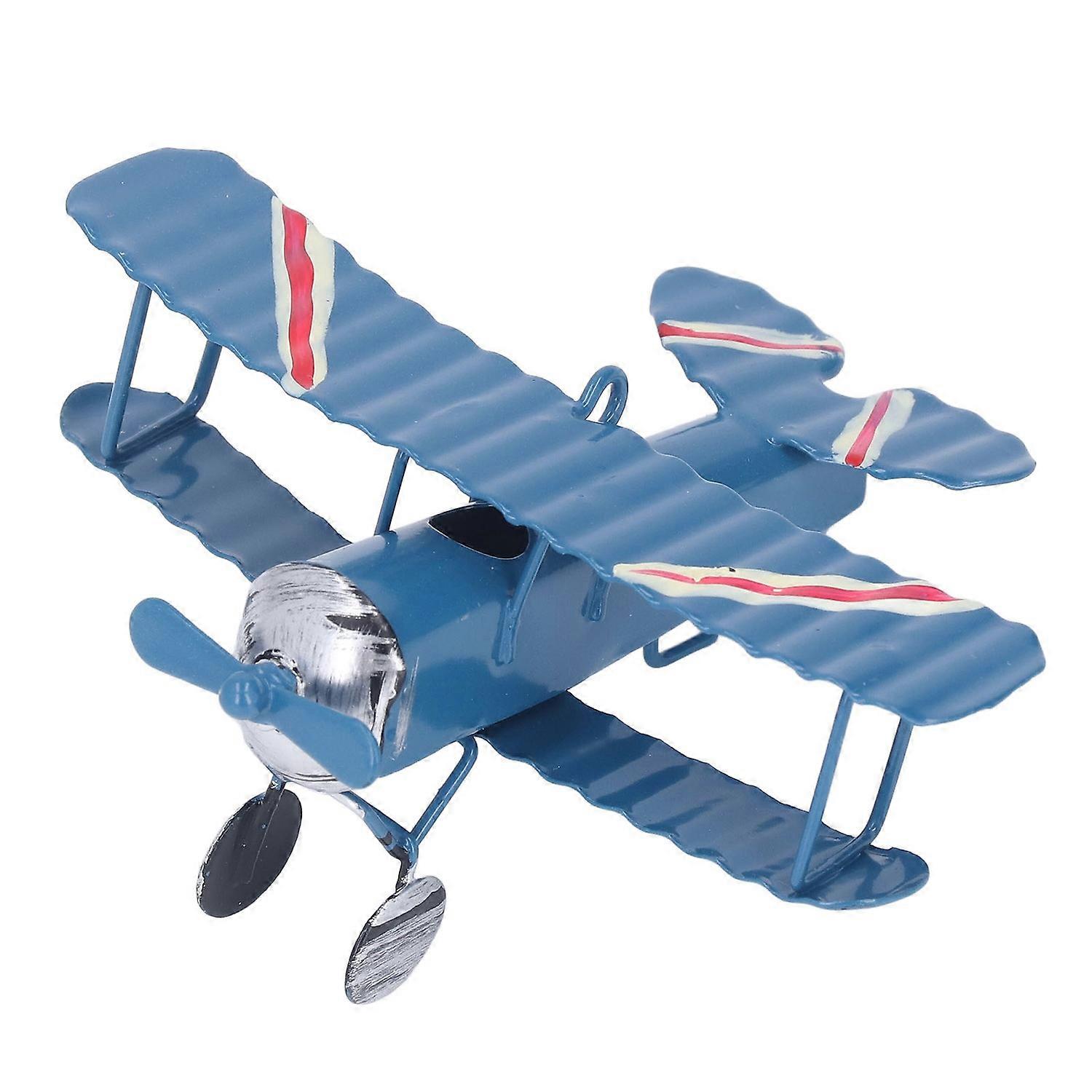 Airplane Model Retro Old Iron Art Blue Miniature Airplane Model Crafts Home Desktop Decorations Holi