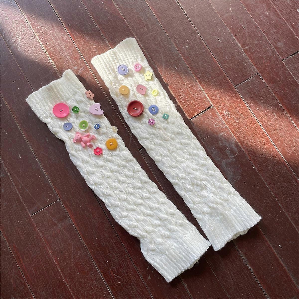 Y2K Pure Handmade Button Pin Multi-coloured Leggings Legwarmers Stacked Socks Girls' Mid-calf Socks Stockings