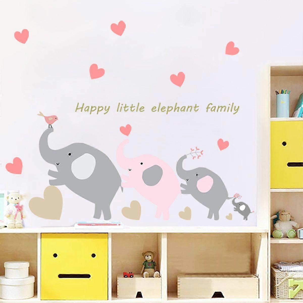 Gray, Pink,Elephant Nursery Wall Decals
