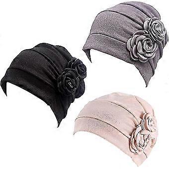 3pcs Chimio Turban Couvre-chef Fleur Bonnet Écharpe Casquette Pour Patient Cancer Haute Qualité
