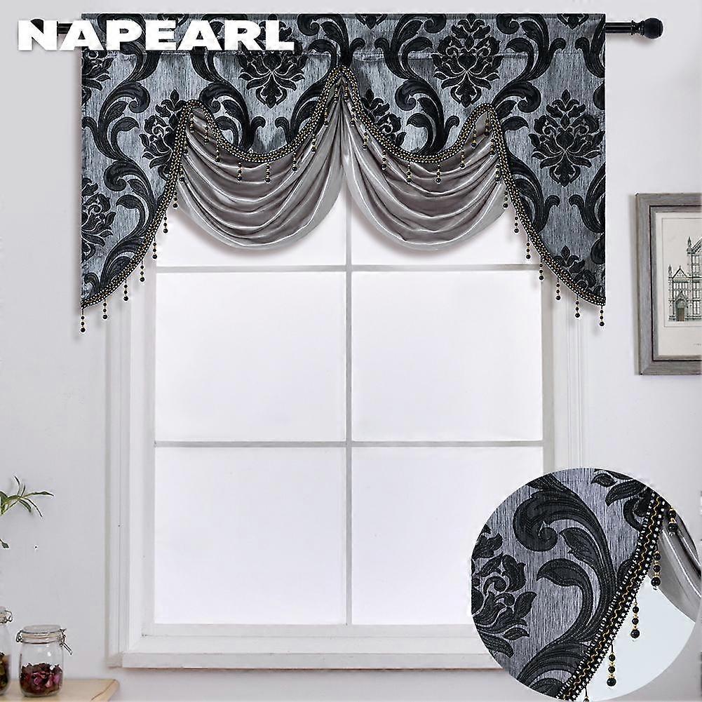 1PC NAPEARL 40% Semi-Blackout Water Ripples Valance Curtain Beaded Kitchen Window Valance For Home Decor
