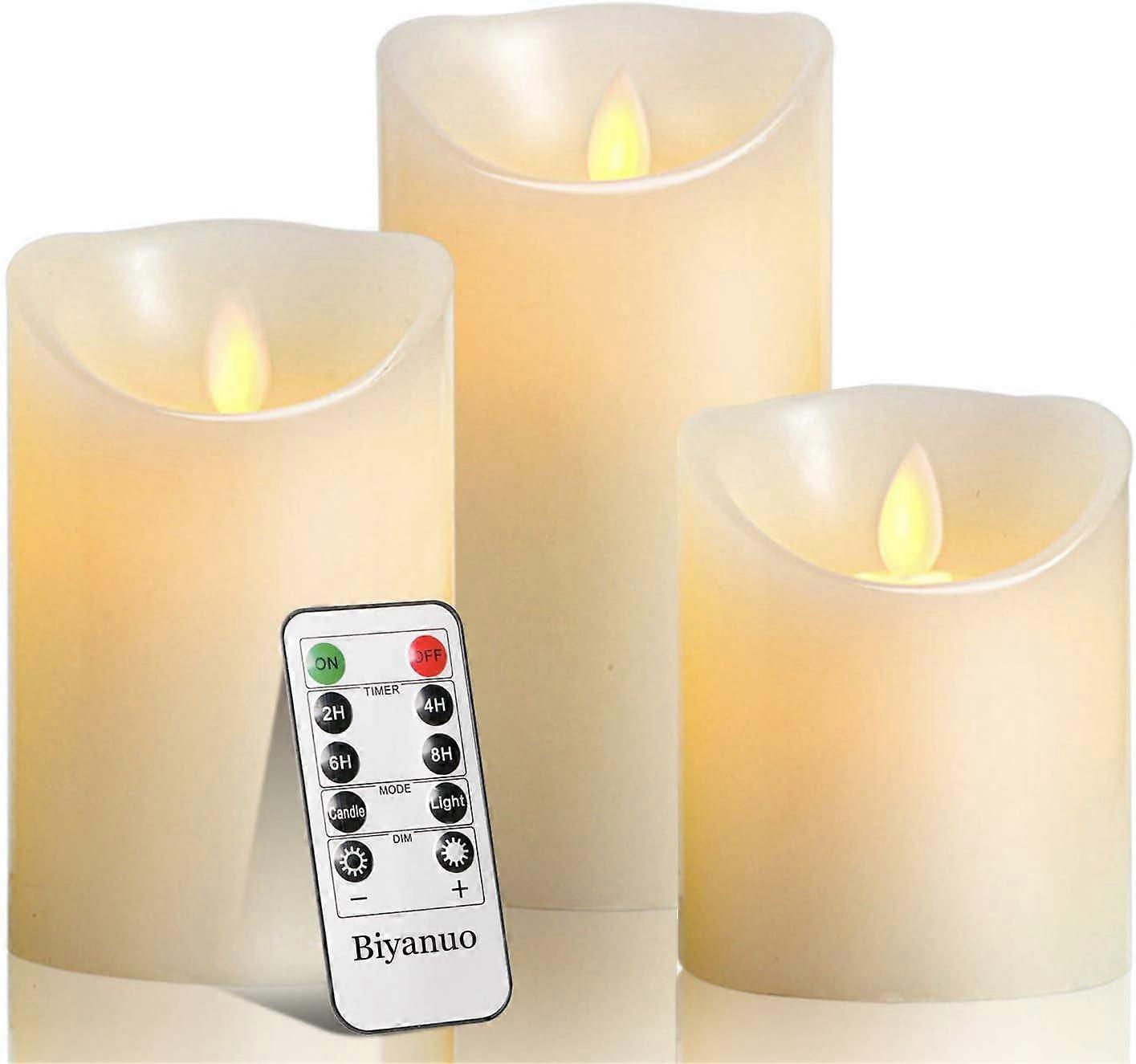 Waterproof Yellow Flameless LED Candles, 3-Piece Set, Real Wax Pillar Design, 10-Key Remote Control, 24-Hour Timer, Safe And Energy-Efficient, Ideal