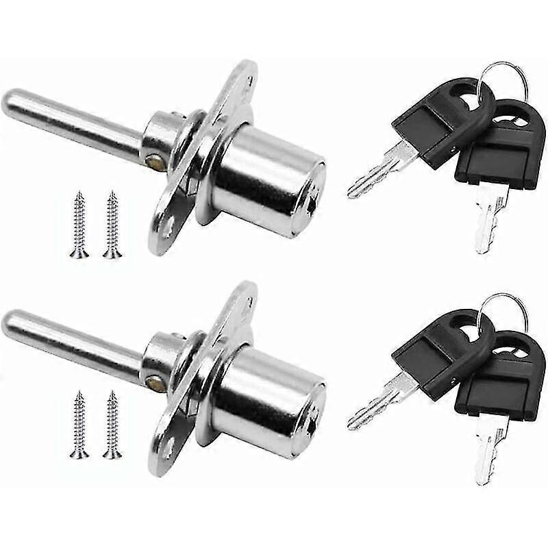 2 Pieces Drawer Lock with Key for Furniture Piston Lock for Cabinet Showcase File Cabinets, Diameter 16mm, Length 61mm (Silver)