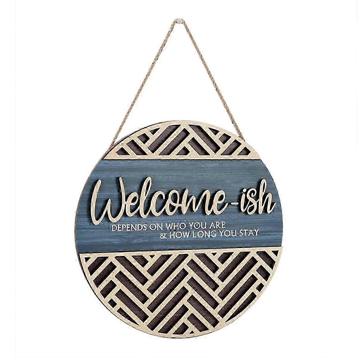 3D Welcome Hanging Sign Plaque for Front Door Wall Decor, Funny Welcome-Ish Wooden Hanger, Rustic Minimalist Wood js