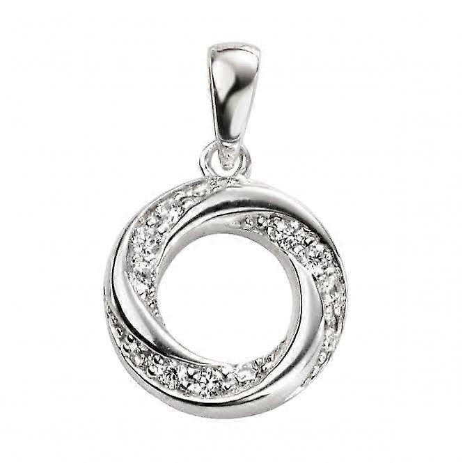Beginnings Sterling Silver Round Pave Twisted Pendant P4752C