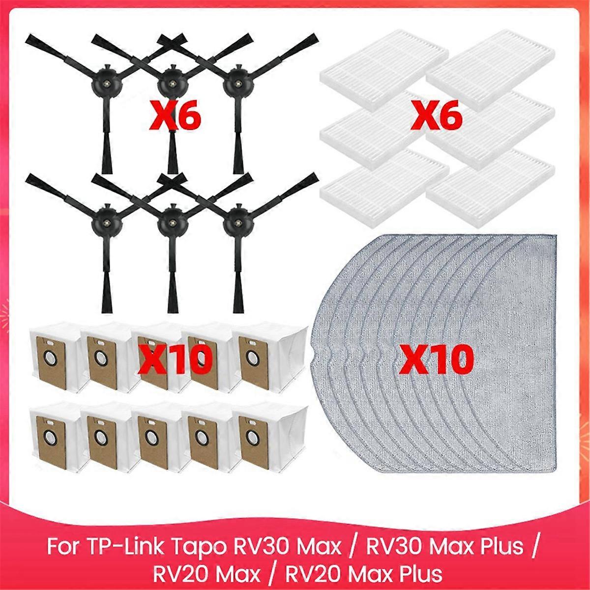 For RV30 Max / RV30 / RV20 Max / RV20 Parts Side Brush HEPA Filter Mop Pads Dust Bag