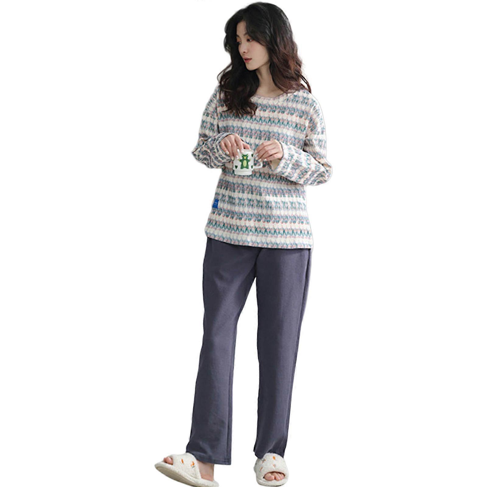 Conjunto de Pijamas de Tricô para Mulheres com Manga Longa e Gola Redonda Conjunto de Pijamas Combinando com Bolsos XL 95