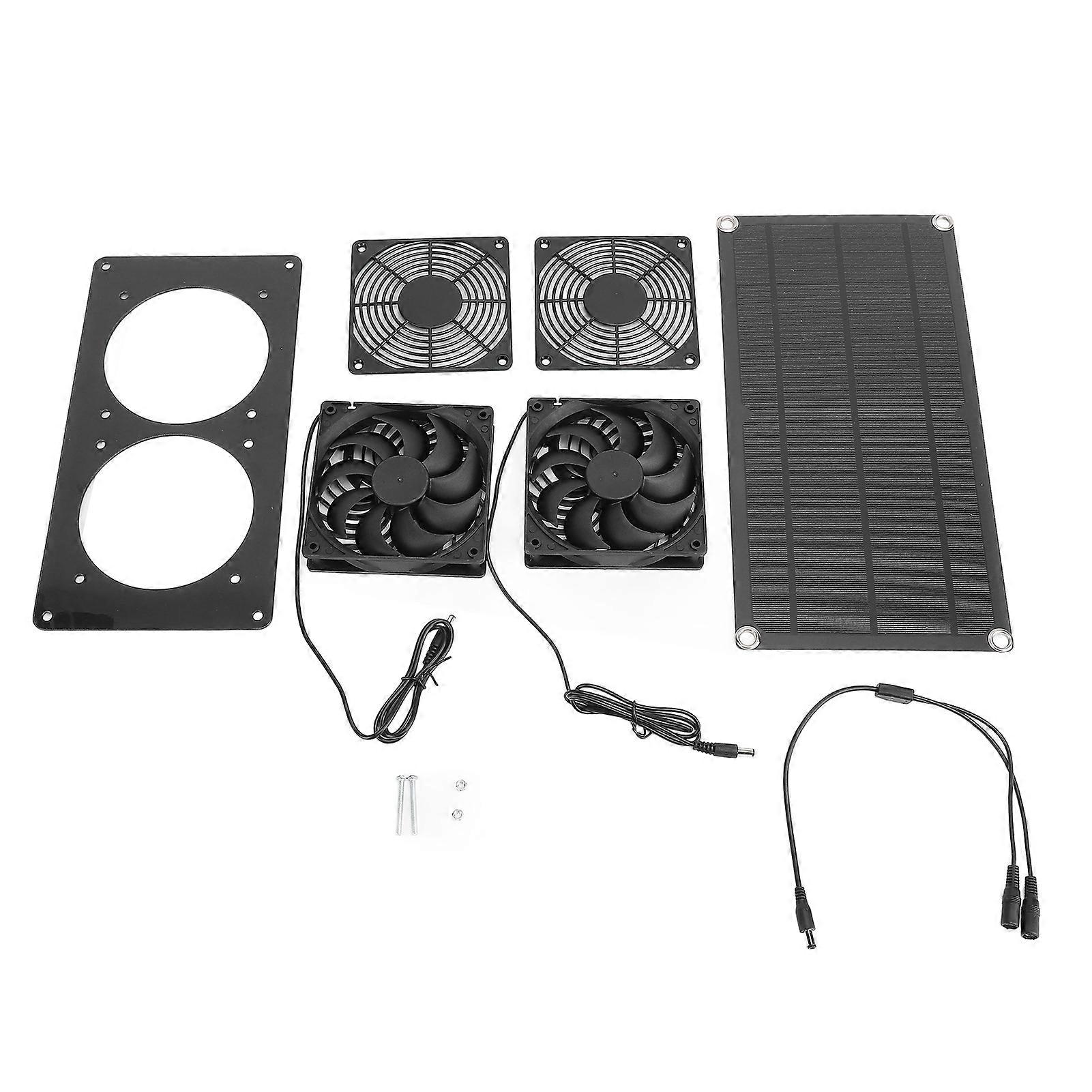 Solar Powered Exhaust Fan 10W 18V ABS Windproof Rainproof Solar Panel Dual Fan Ventilator Kit for Pet House Chicken Coop Greenhouse