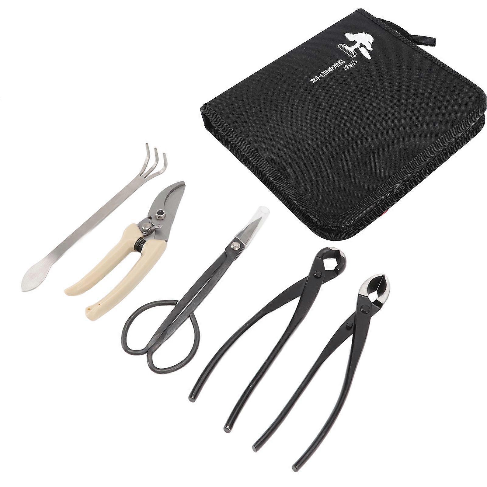5Pcs Bonsai Tool Set Carbon Steel Scissors Rake Branch Cutter Pruning Shears Pliers Garden Tools for Tree Care and Trimming