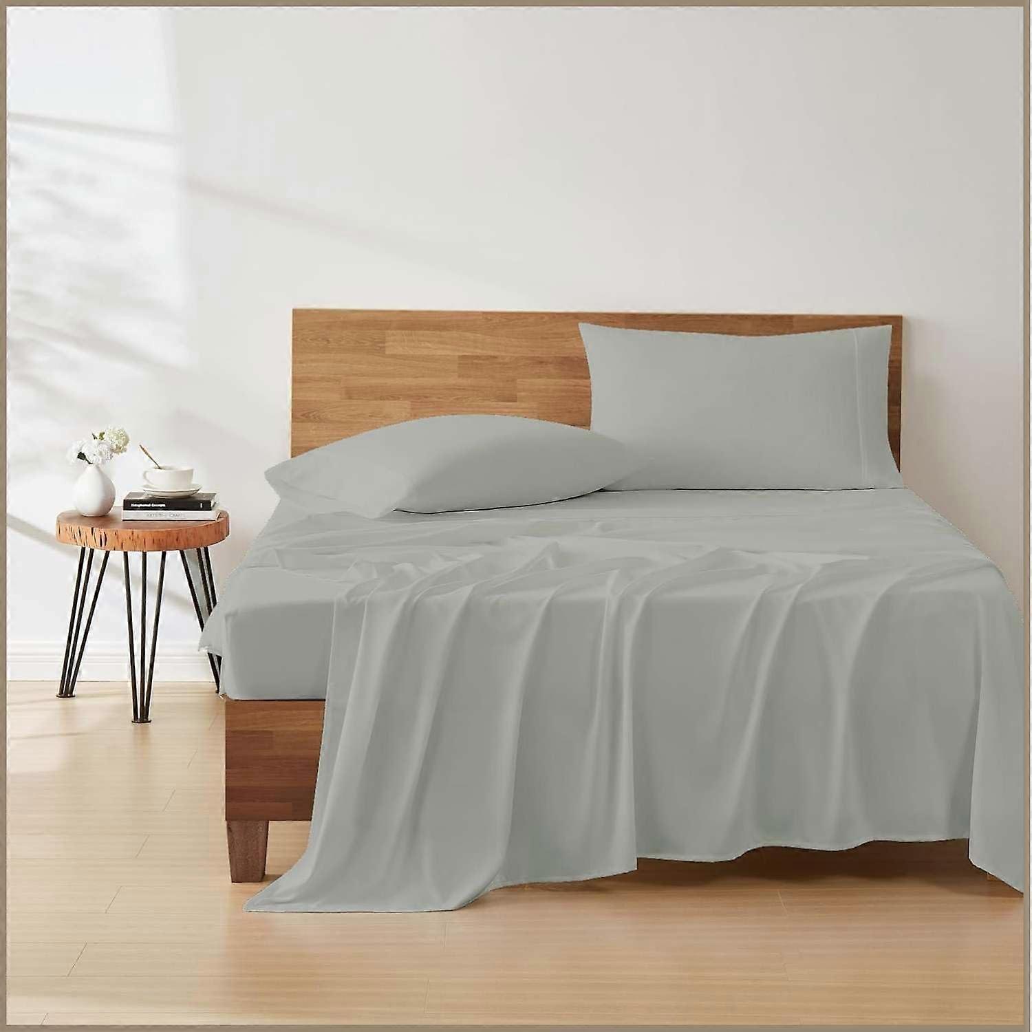 Twin XL 4 Piece Sheet Set, 100% Microfiber Bed Sheets and Pillowcases, Soft Cooling Bedding, Deep Pocket Light Grey