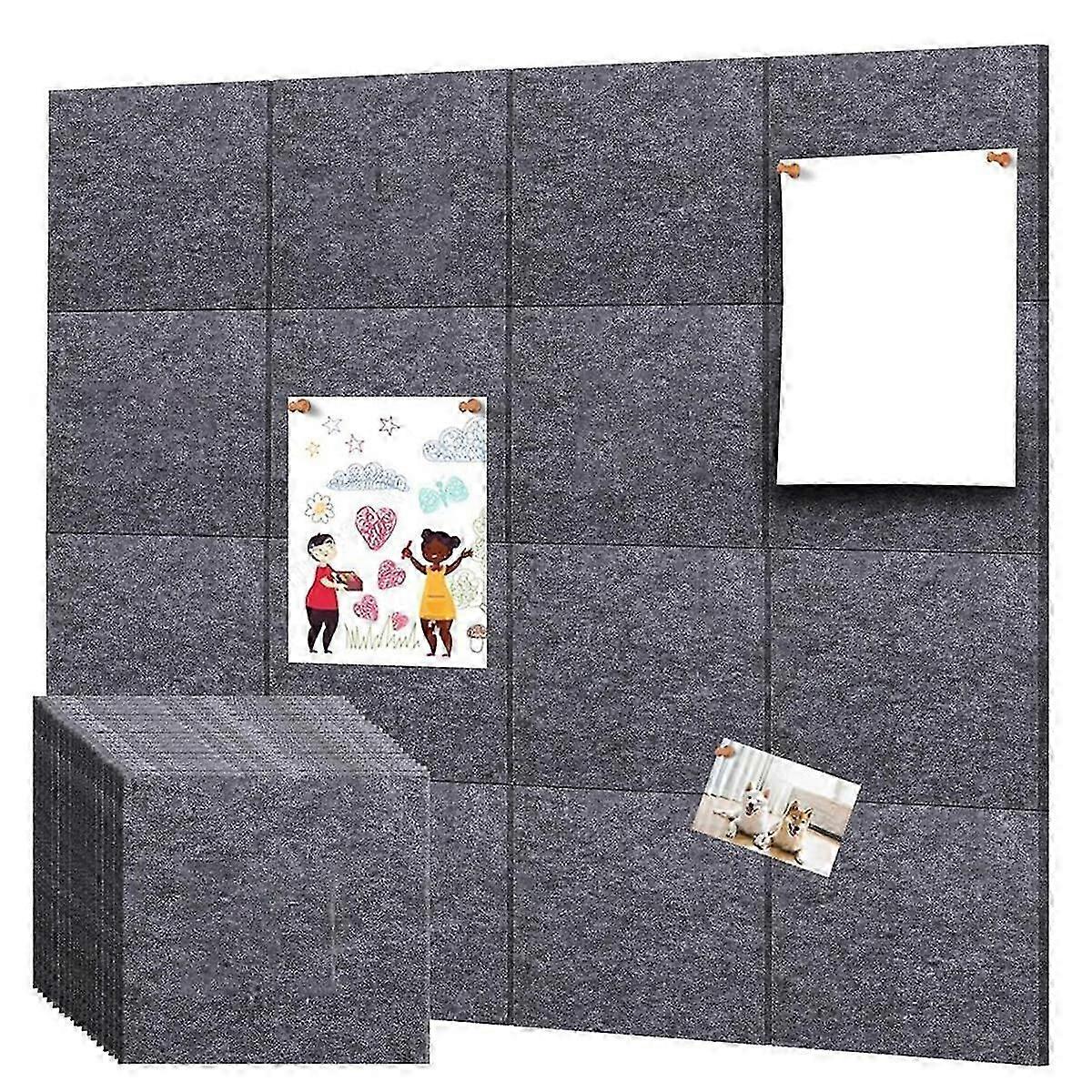 Cork Board Wall Felt Board Tile with 60 Push Pins and Safe Removable Adhesive Labels for Bulletin Board in Office A