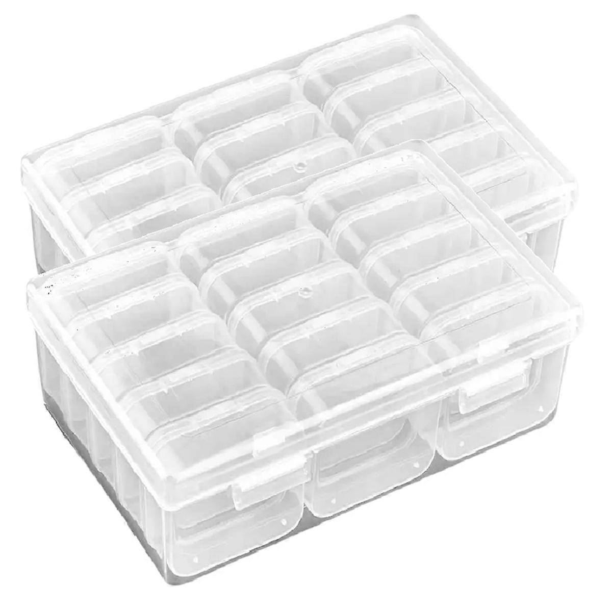 Bead Storage Box 15 Grids Clear Nail Accessory Organizer with Hinged Lid Portable Rectangle Holder