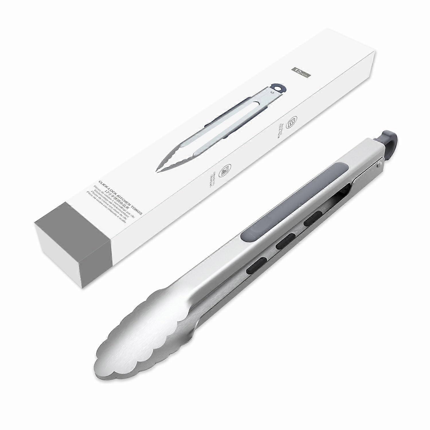 Stainless steel cooking tongs used with one -hand, 12 -inch, easy to use with single -hand