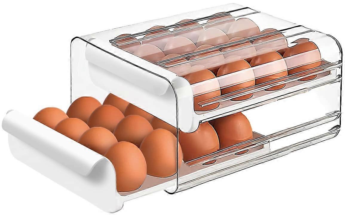 Large Capacity Egg Holder for Refrigerator, Stackable Clear Plastic Egg Organizer with Handles, 2-Layer Storage Container