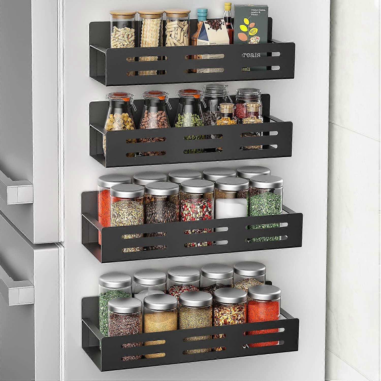 MFTEK Magnetic Spice Shelf for Refrigerator, 4 Pack Spice Organizer, Durable Metal, Adjustable Design, Space-Saving Solution