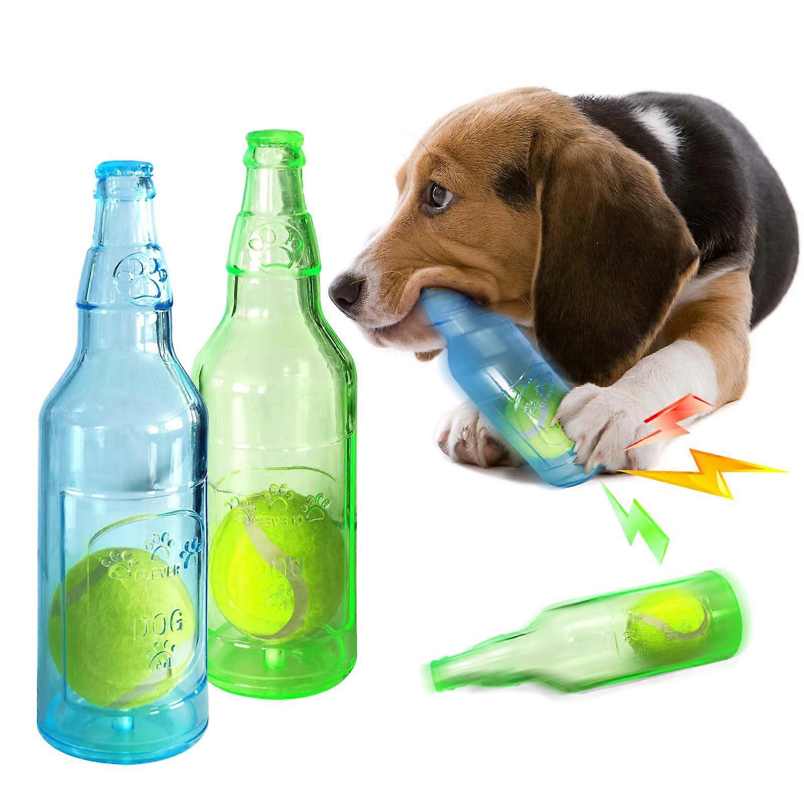Water Bottle Dog Toy with Tennis Ball, 2 Squeaky PCS Puppy Chew Toys for Aggressive Chewers