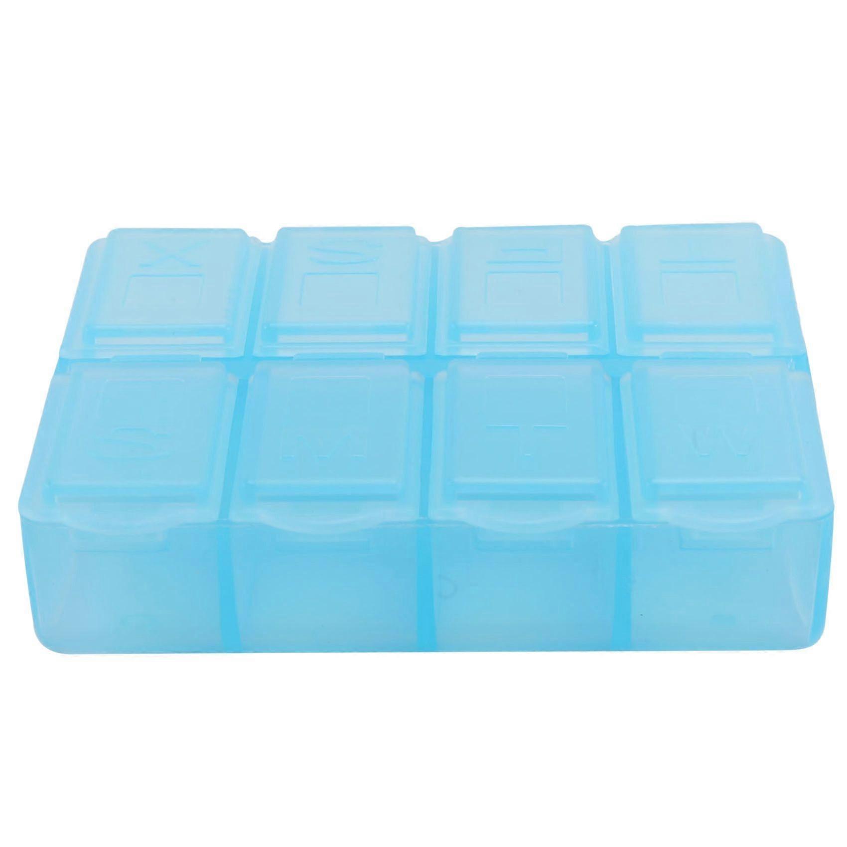 Plastic Rectangle 8 Compartments Medicine Pill Box Blue