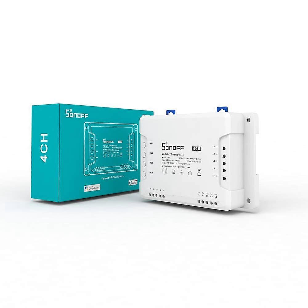 4CH R3 Smart Switch,4 independently Channel WiFi Remote Time Switch, LAN Control, Inching/Self -Locking Mode, Works with Alexa,& Google Home