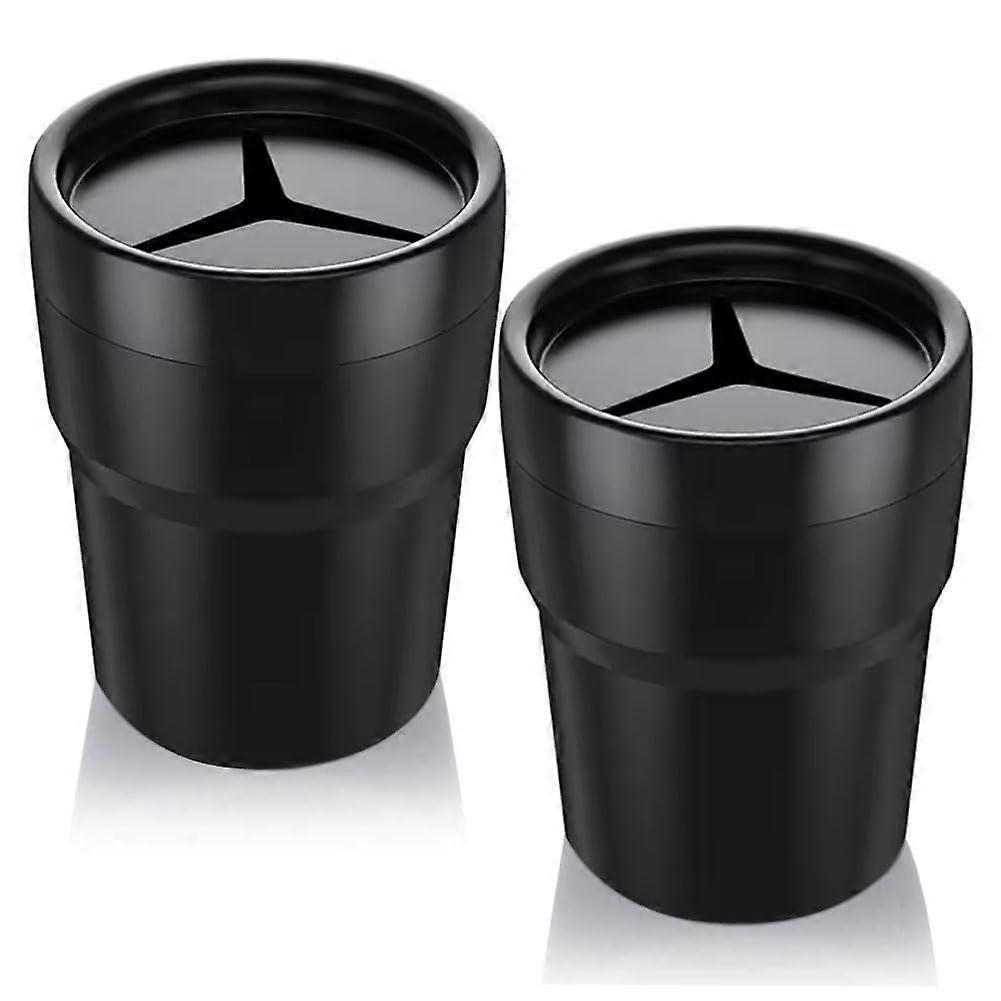 Car Trash Can with Lid, Mini Auto Garbage Can Leakproof Vehicle Trash Bin Fits Cup Holder 2 Packs