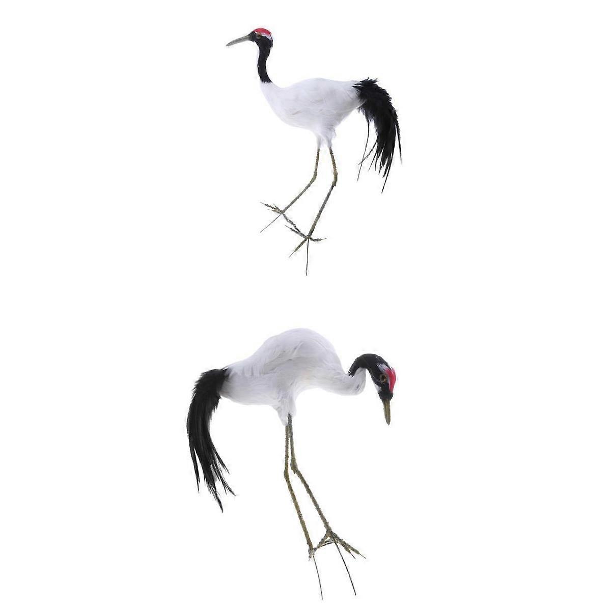 2x Artificial Red-crowned Birds Statue Figurine Ornament Lawn