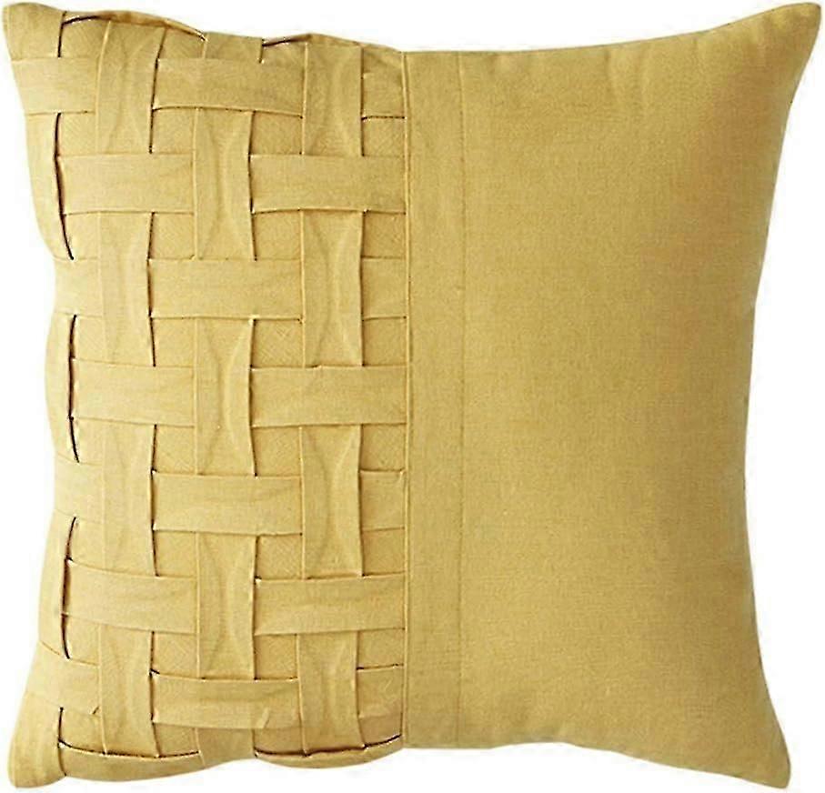 Weave Pattern Decorative Throw Pillow Cover Soft Linen Textured Solid Square Cushion Case for Sofa Bedroom Car (Yellow, 18"x18")