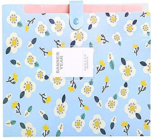 Blommigt tryckt dragspelsdokumentfodral, Expanderbart, Blått