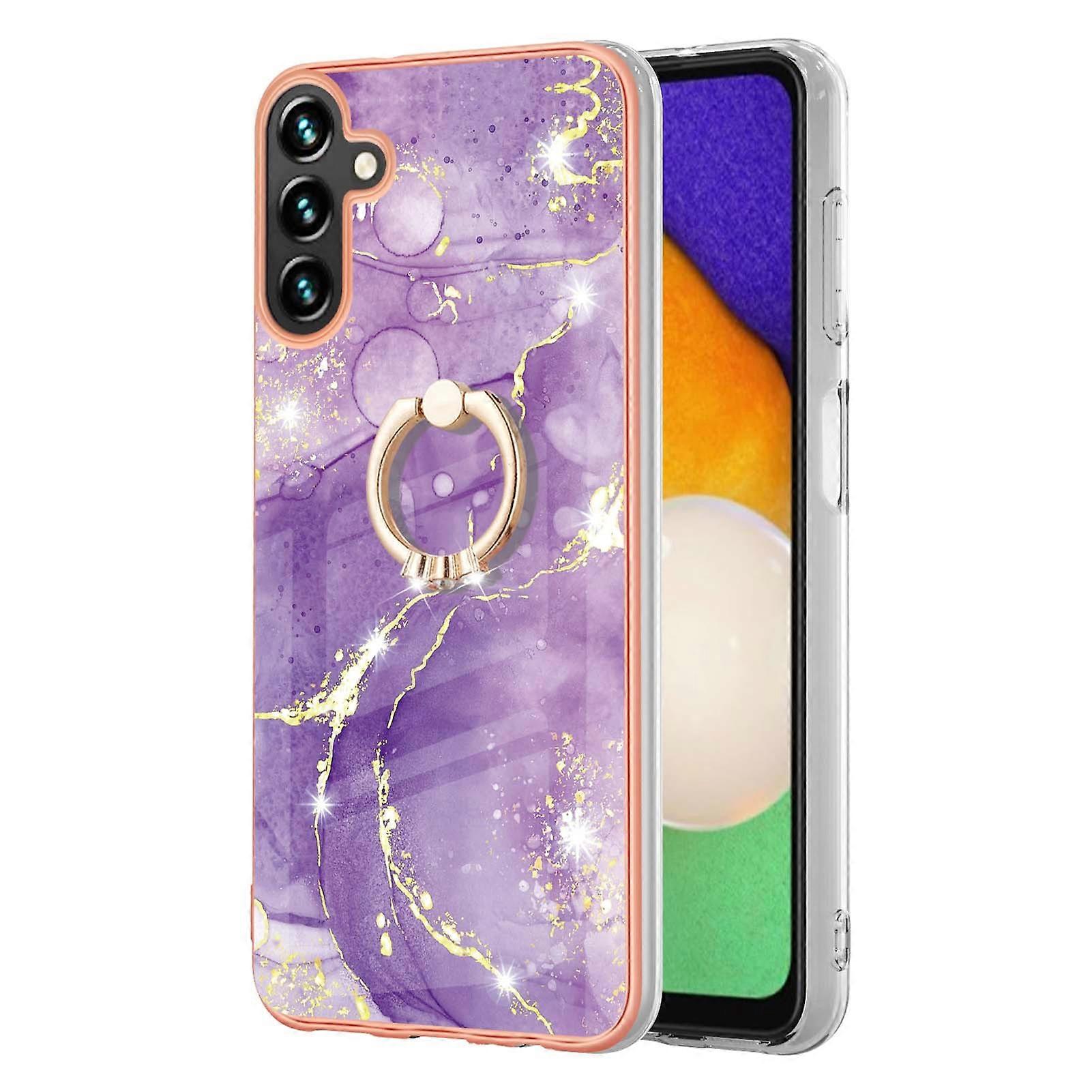 Compatible For Samsung Galaxy A26 5G Case with Ring Kickstand Marble Pattern Electroplating TPU Back Cover