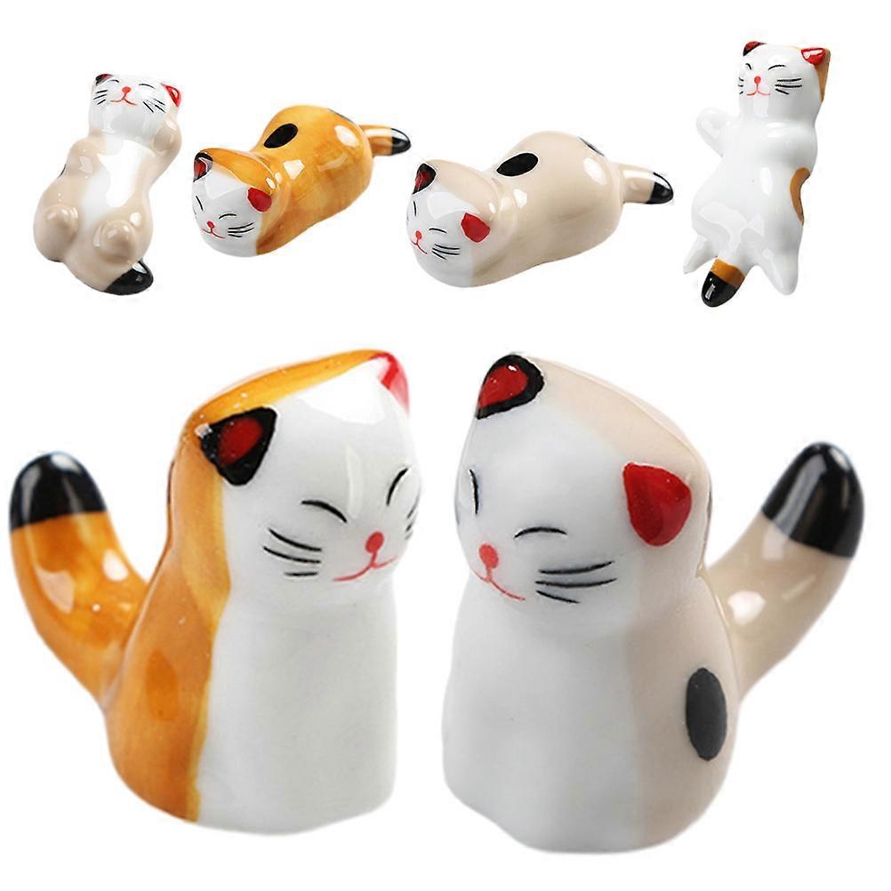 6PCS Ceramic Cat Chopstick Holders, Japanese Waving Maneki Neko Style, for Table Decor & Dining Utensils Organization