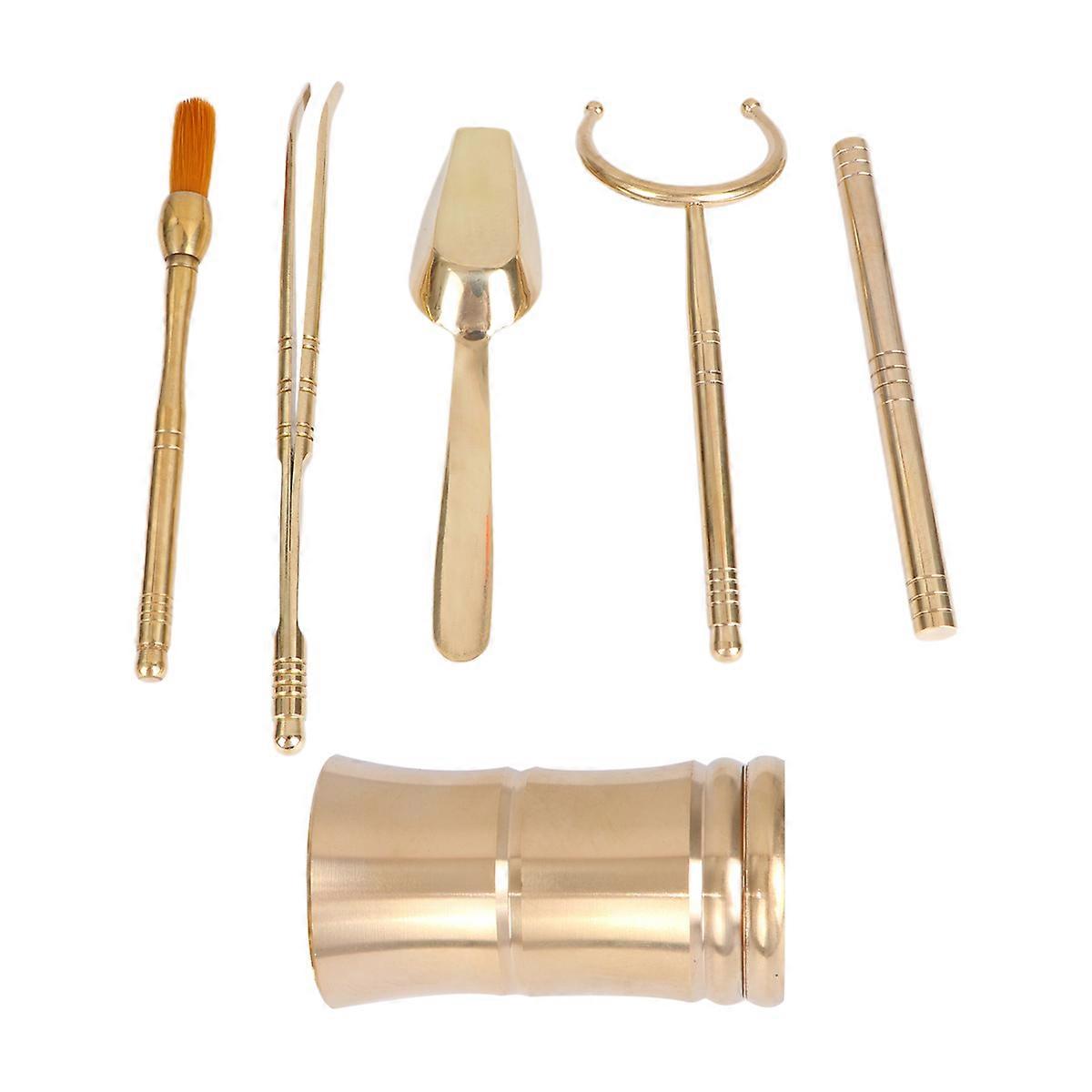 Gong Fu Tea Tools Chinese Tea Utensil Set Bamboo Shape Copper Material For Chinese Gong Fu Tea Ceremony 6Pack