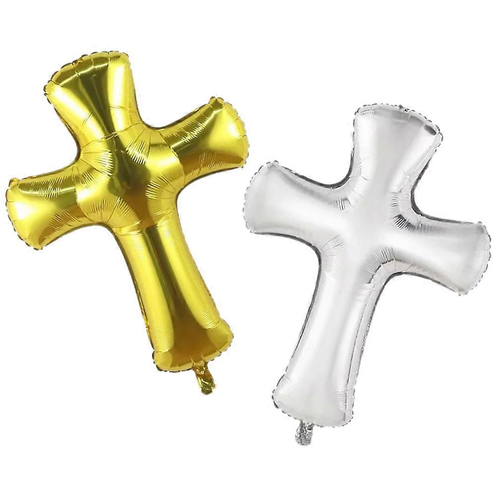 Cross Shape Foil Balloons Pack of 2 Gold & Silver Religious Baptism & Christening Decorations for Celebrations and Event Backdrops