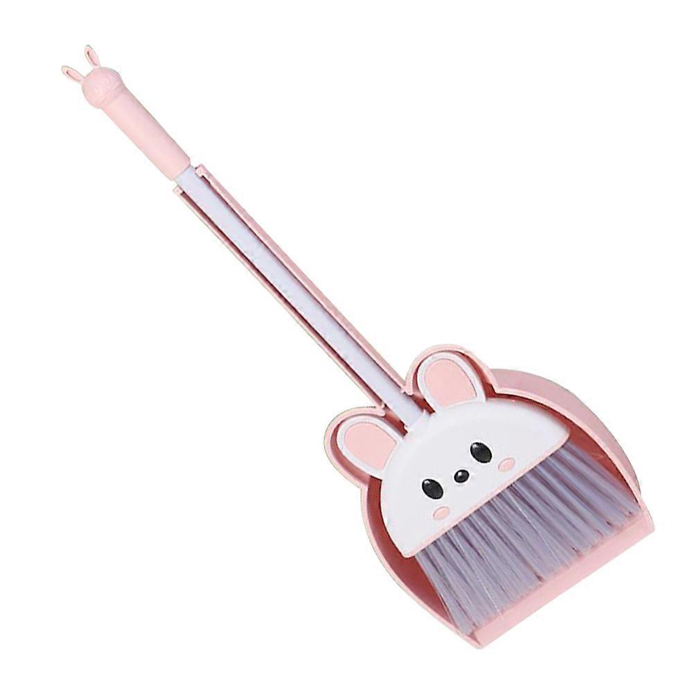 Little Housekeeping Helper Mini Broom with Dustpan for Kids Home Use Pink Rabbit Shape 1Set