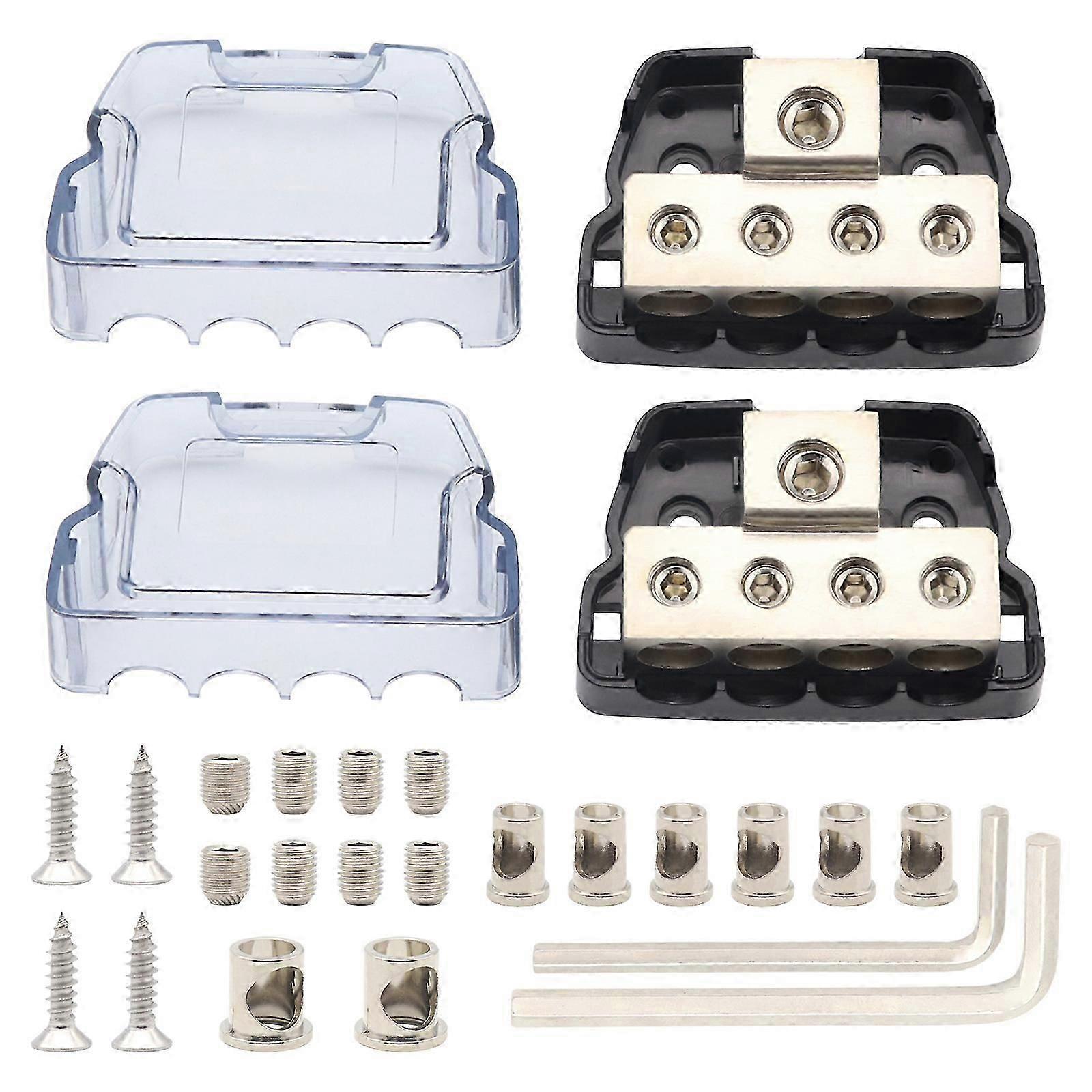 Automotive Sound Wiring Junction Box Power Distribution Unit with One 0GA Input and Four 4GA Outputs Including Adapters