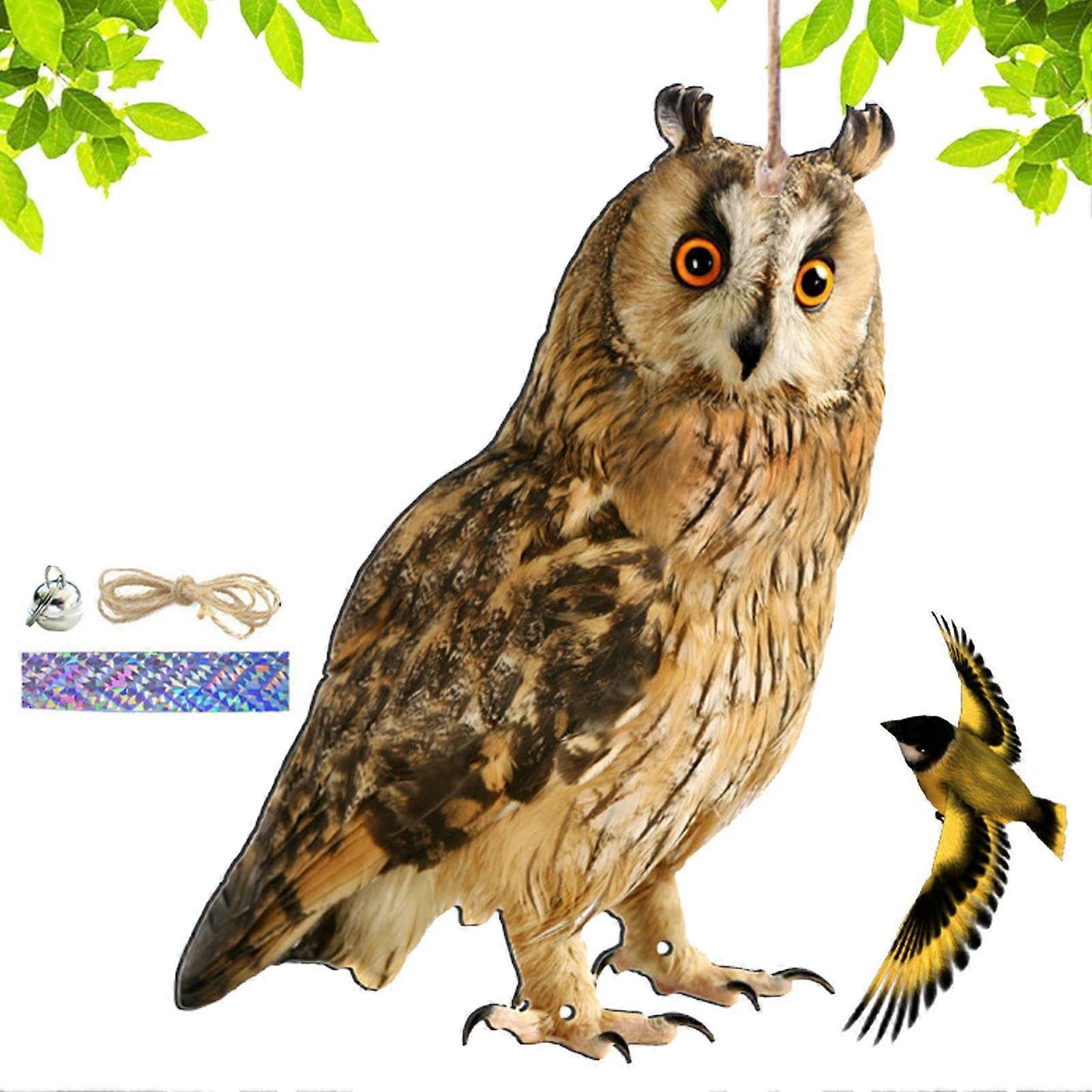 Bird repellent pendant with owls and bells, for garden, field, orchard