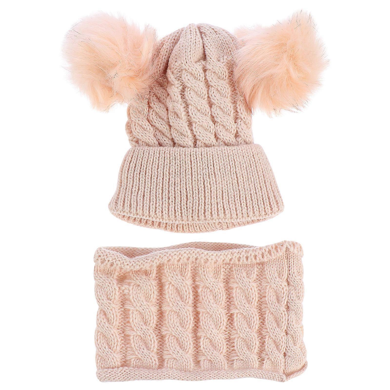 Children's Warm Hat Scarf Set Autumn Winter Kids Comfortable Beige 1Set