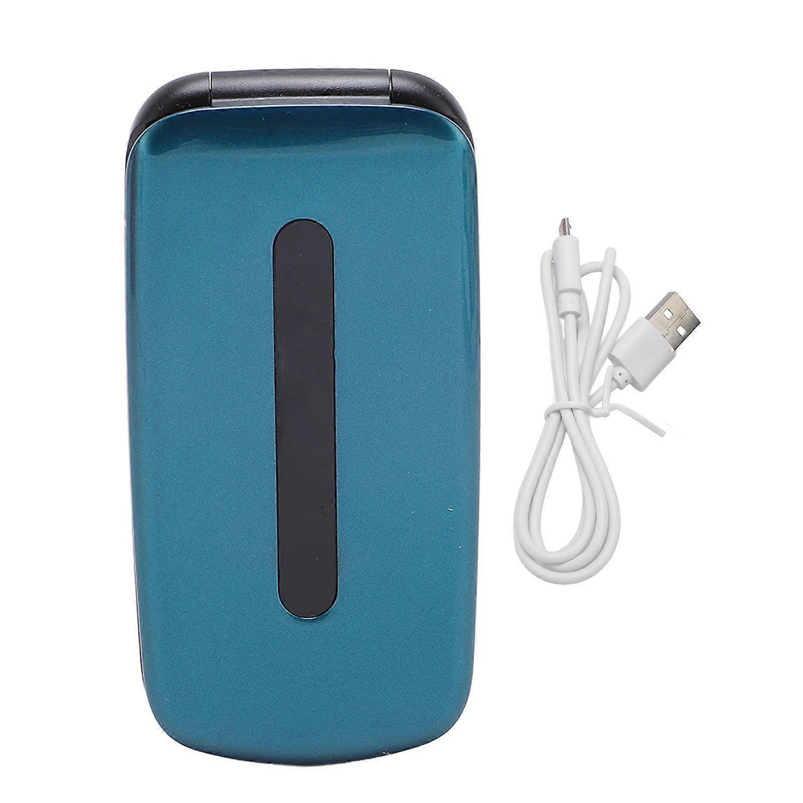 2G Flip Phone for Elderly: Dual SIM, Large Keypad, LED Flashlight, 1200mAh Battery, Blue
