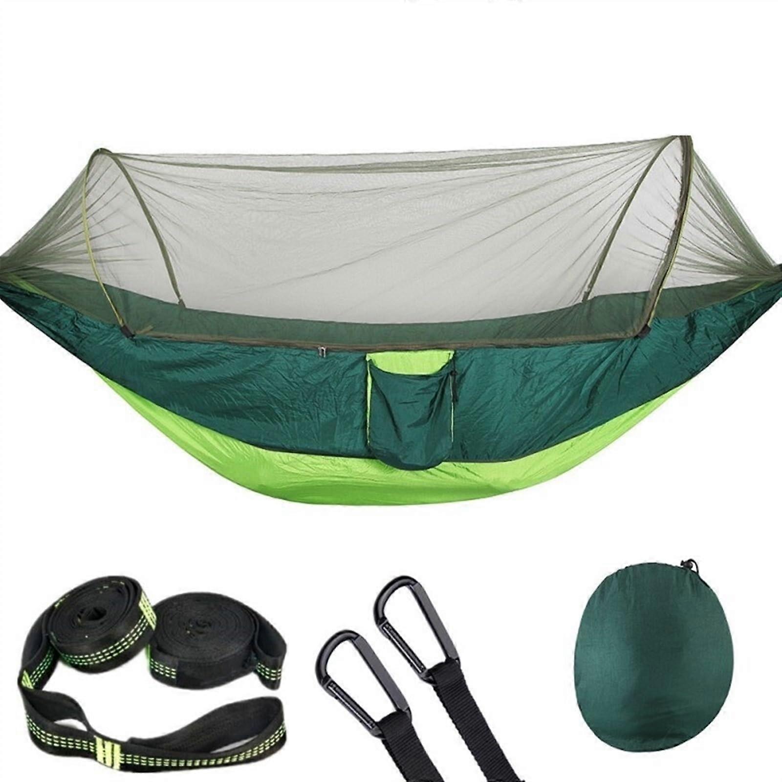 Hammock Pop-Up Camping Hammock With 12-Ring Mosquito Net, Portable 114x55 Nylon Double Hammock Chair, Light Green And Green