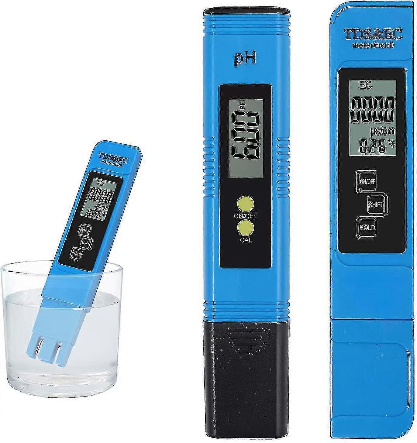High Accuracy Water Quality Tester, pH Meter with TDS + EC + Thermometer for Drinking Water, Aquarium, Pool, Spa (blue)